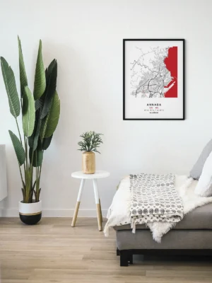 Mise en scène d’un poster Citymap Annaba dans un décor moderne - Couleur Rouge