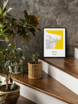 Mise en scène d’un poster Citymap Béjaïa dans un décor moderne - Couleur Jaune