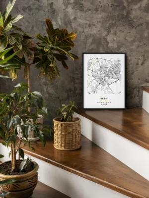 Mise en scène d’un poster Citymap Sétif dans un décor moderne - Couleur Jaune