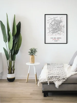 Mise en scène d’un poster Citymap Sidi Bel Abbès dans un décor moderne - Couleur Rouge