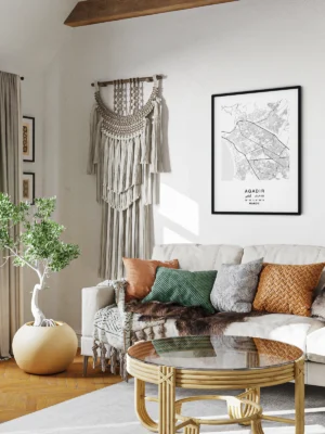 Mise en scène d’un poster Citymap Agadir dans un décor moderne - Couleur Gris