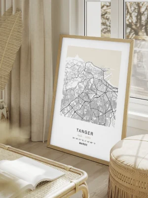 Mise en scène d’un poster Citymap Tanger dans un décor moderne - Couleur Beige