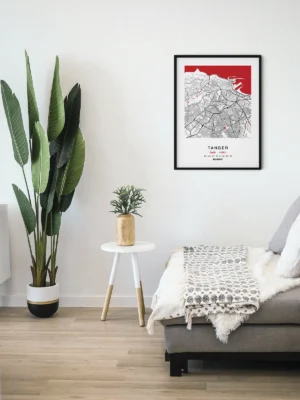 Mise en scène d’un poster Citymap Tanger dans un décor moderne - Couleur Rouge